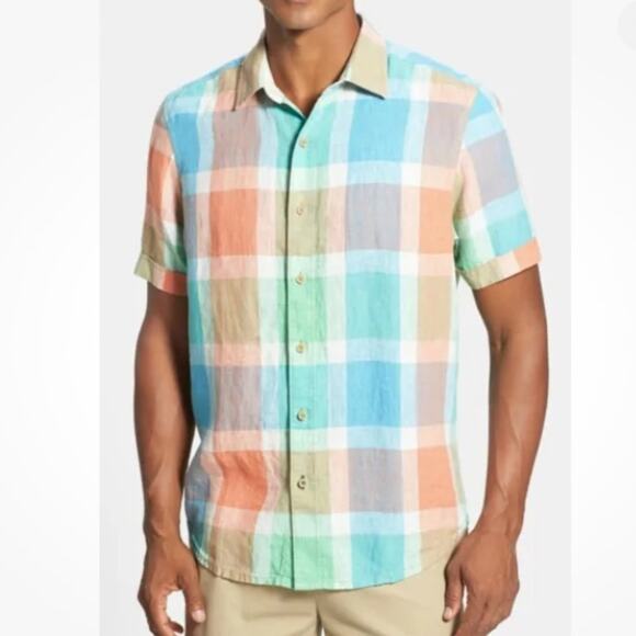 Tommy Bahama Relax Mens Plaid Pismo Breezer Linen Shirt Button Down Large